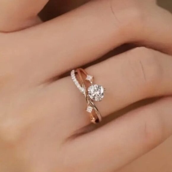 14k Gold Plated Adjustable Diamond Embellished Ring - Picture 4 of 5